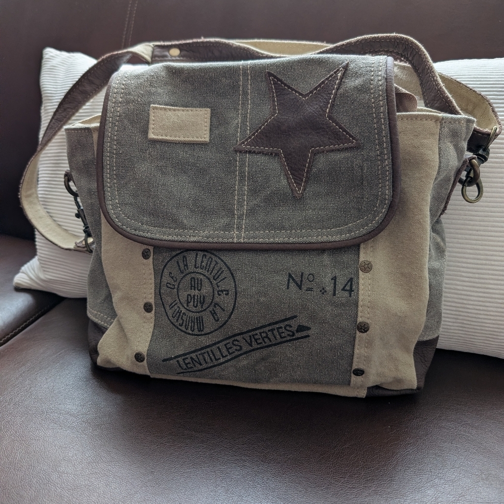 Canvas Messenger Bag with Star Patch